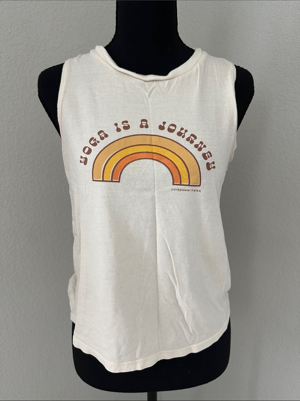 Women's Cream Muscle Tee with Retro Rainbow